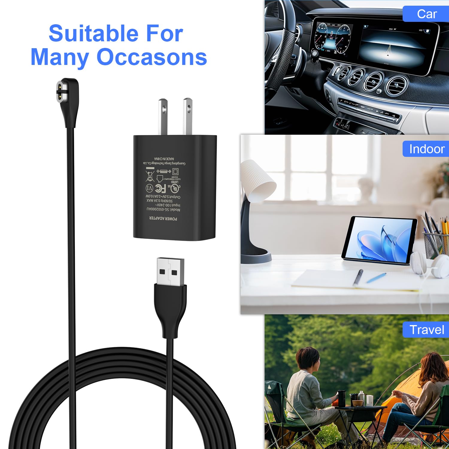 Gamorek Charger Compatible with Shokz, Charging Cable with Adapter, Magnetic USB Cord for Aftershokz OpenRun Pro/Mini/Aeropex AS800/ OpenComm Bone(3.2ft