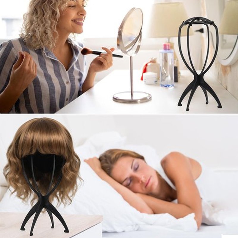 Tecbeauty 9 Pcs Wig Stand, Portable Wig Holder Wig Head Stand for Women Multiple Wigs (Black)