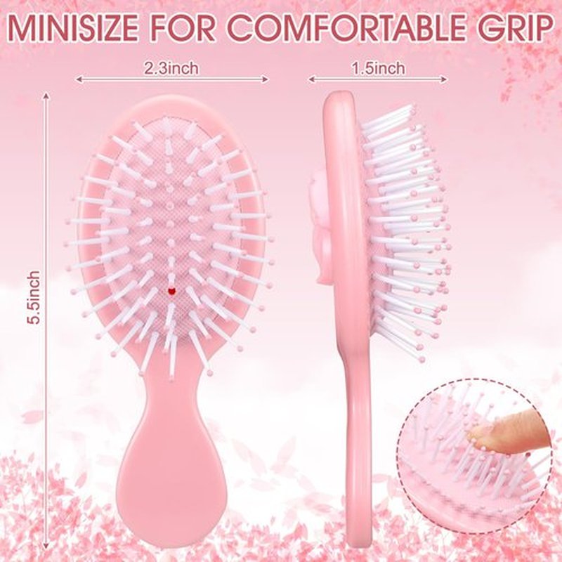 Meanplan 6 Pcs Mini Hair Brush Bulk with Bow Travel Detangling Brush Pink Coquette Small Hairbrush for Dry and Wet Hair Women Gift for Christmas Stocking Stuffers Party Favors(Pink)