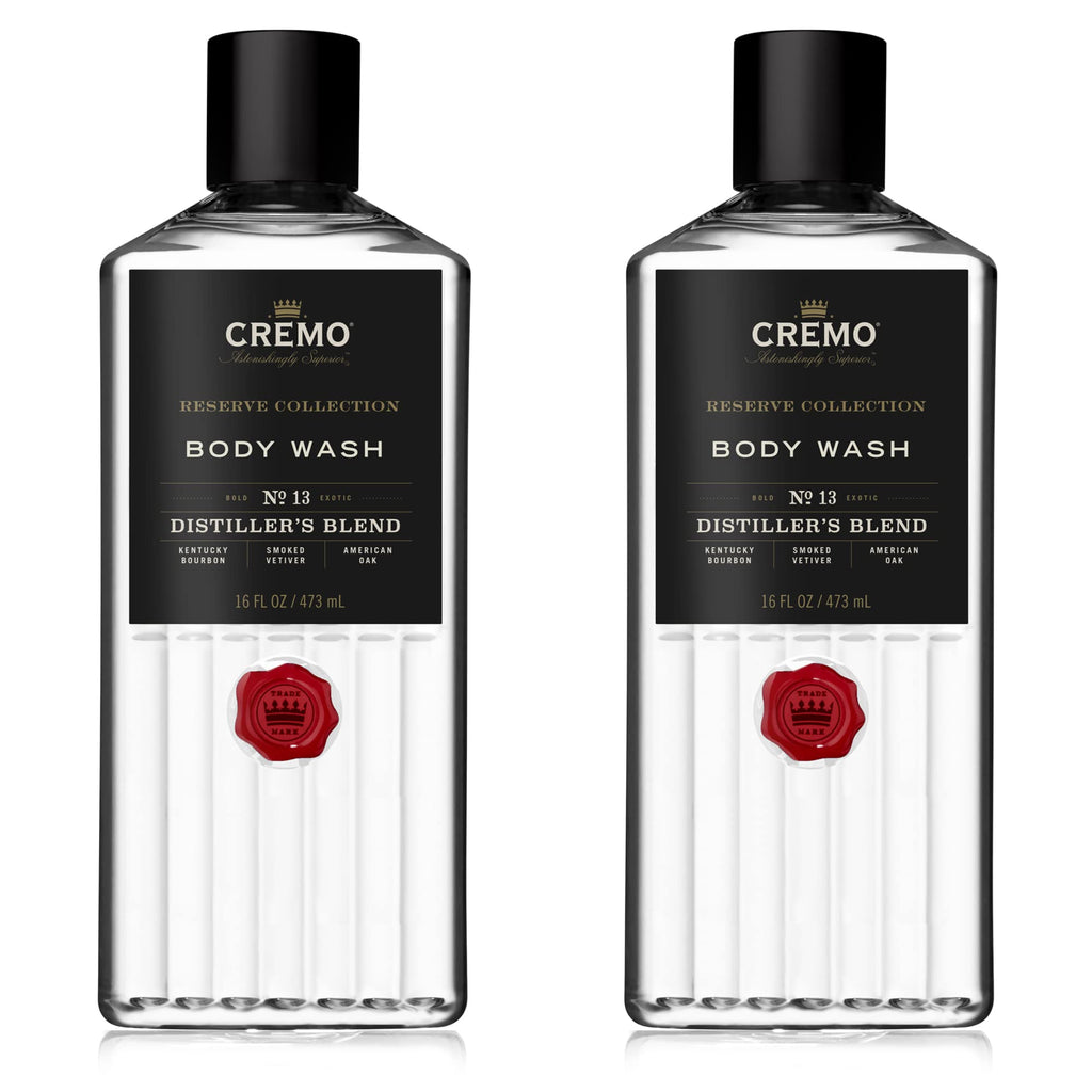 Cremo Rich-Lathering Distiller’s Blend (Reserve Collection) Body Wash, An Elevated Blend with Notes of Kentucky Bourbon, Smoked Vetiver and American Oak, 16 Fl Oz (Pack of 2)