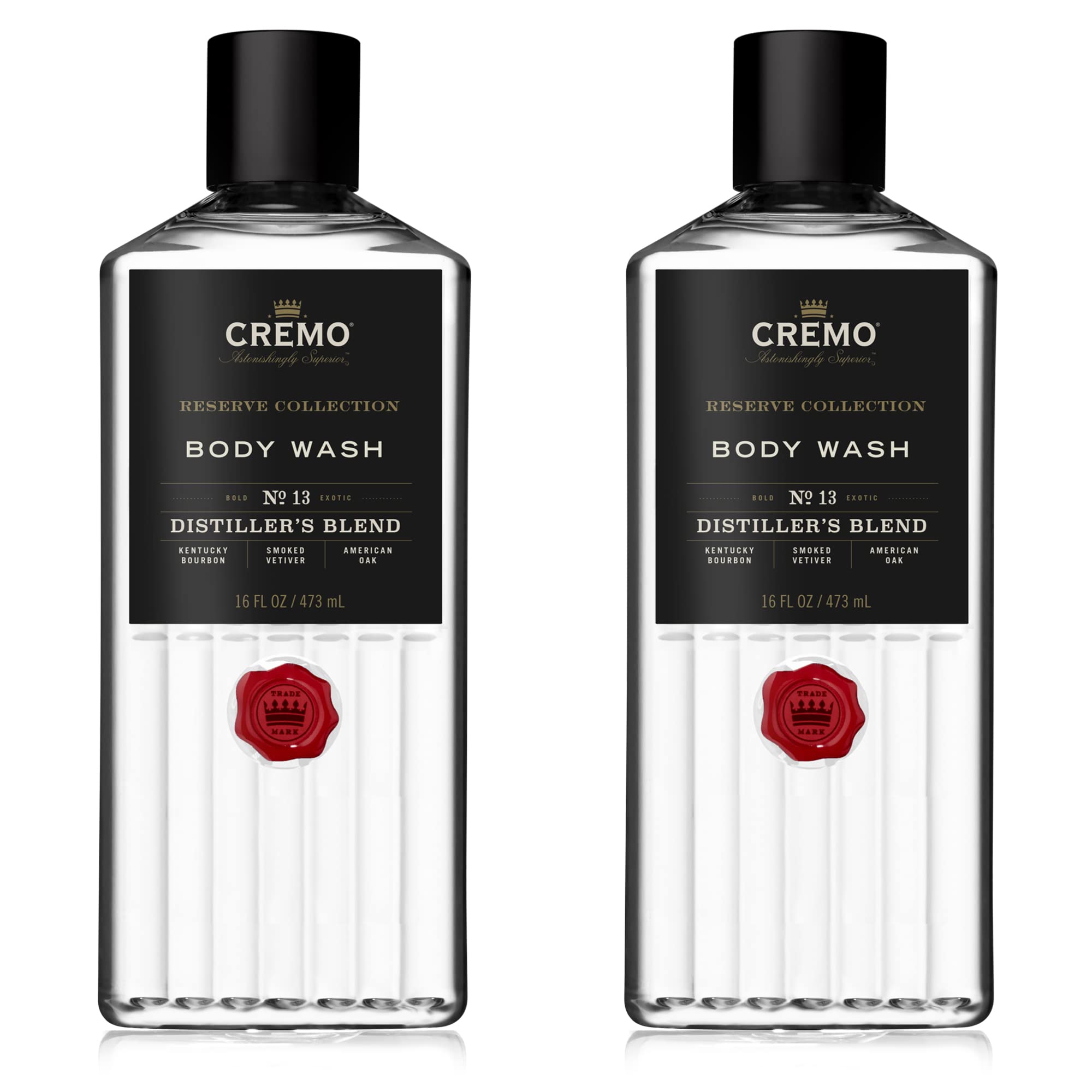 Cremo Rich-Lathering Distiller’s Blend (Reserve Collection) Body Wash, An Elevated Blend with Notes of Kentucky Bourbon, Smoked Vetiver and American Oak, 16 Fl Oz (Pack of 2)