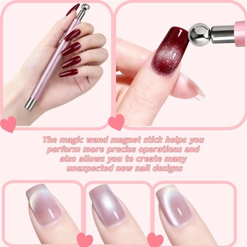 2 in 1 French Cat Eye Magnet Set, Double Head Scissor Magnet Tool for Cat Eye Gel Polish, Wand with Round Nail Magnet Beads, Manicure Art DIY for Home & Salon Use, Beginner Friendly