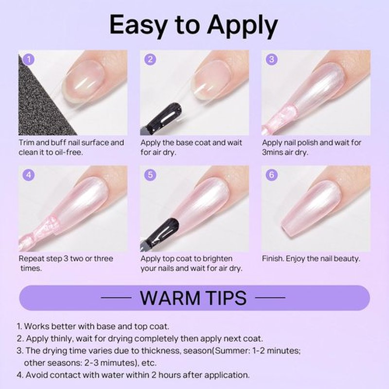 MIZHSE Pearlescent Nail Polish Set, 6 Colors Quick Dry Pearl Nail Polish, Air Fast Drying Nail Lacquer Non Gel Oil-based Pink Purple Blue Gray Nail Art Manicure Home DIY Gift for Women