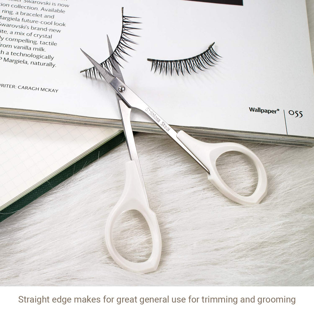 Humbee Eyebrow Scissors Self Care Tools Small Scissors for Facial, Nose, Eyebrow, Mustache, and Beard Hair Trimming & Grooming, Straight Edge, White Short Cap