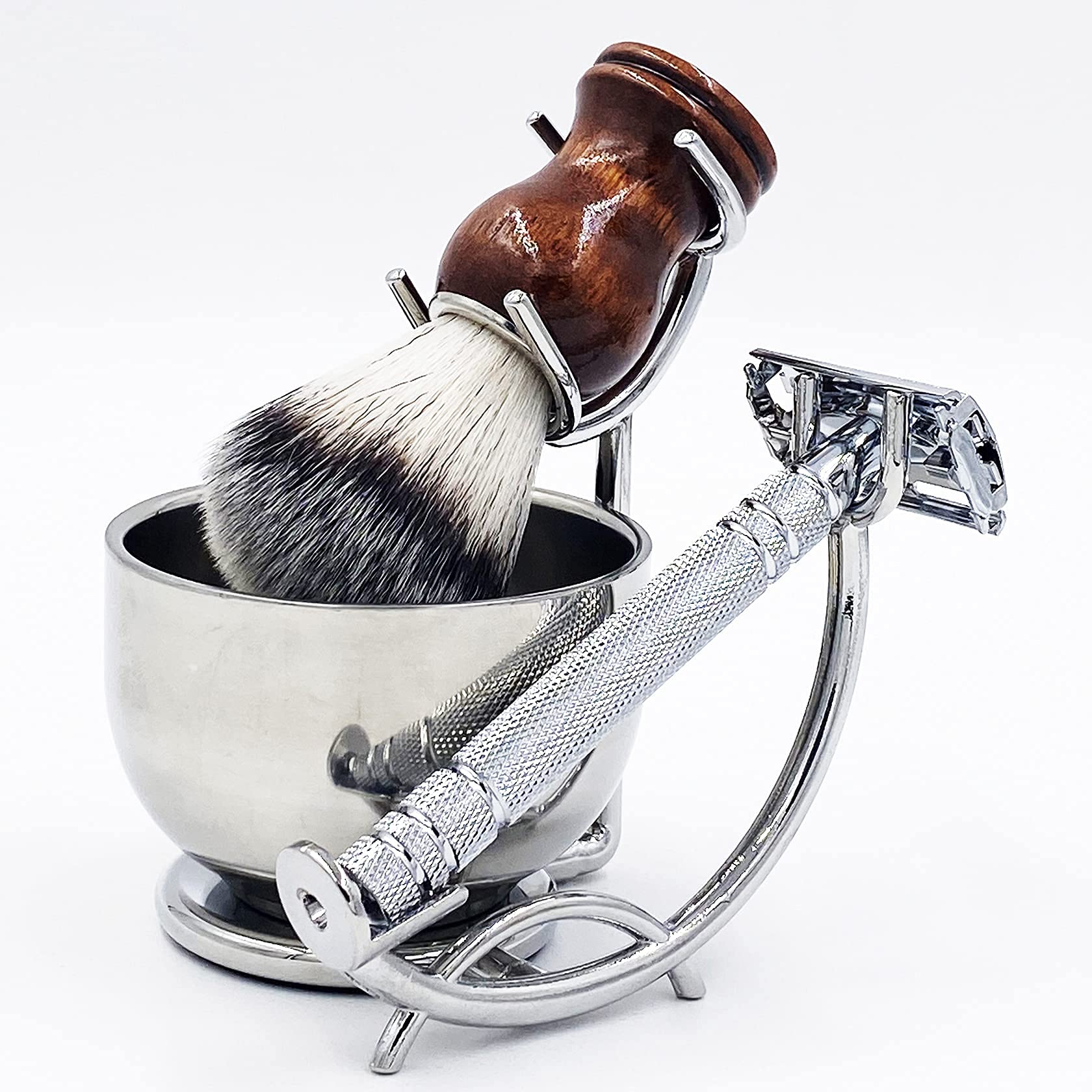 PerPro Shaving Stand and Double Stainless Steel Design Shave Soap Bowl - Forms Thick and Foamy Lather Quickly,Unbreakable and Rust Resistant for Smooth Wet Shaving