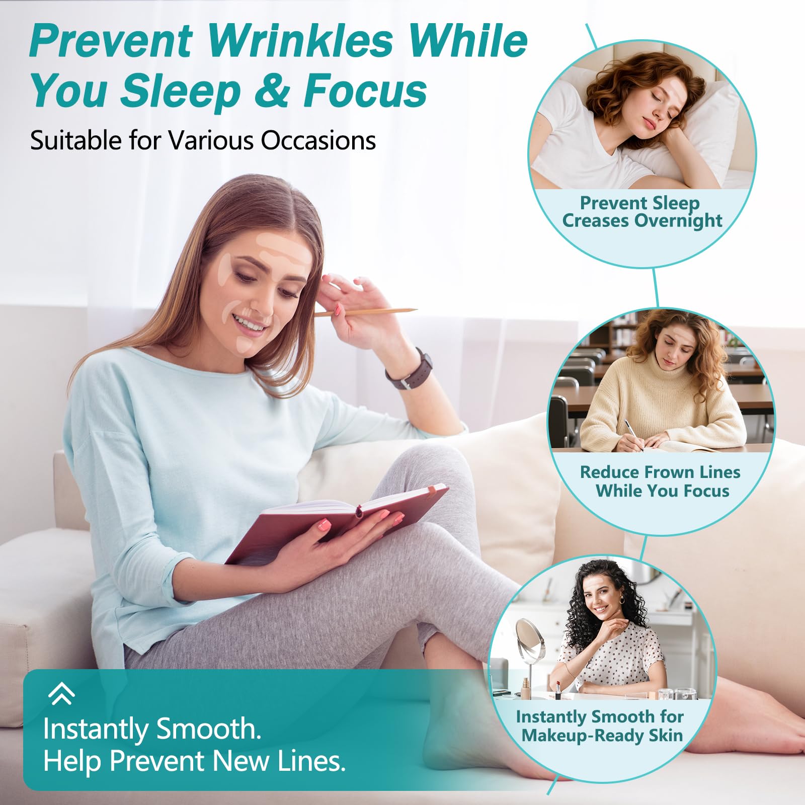 Face Wrinkle Patches Overnight, 208Pcs Wrinkle Tape for Face & Forehead, Anti-Wrinkle Facial Patches for Sleep, Face Tape for Wrinkles, Forehead & Smile Lines Patches, Comfortable Stay-On Design