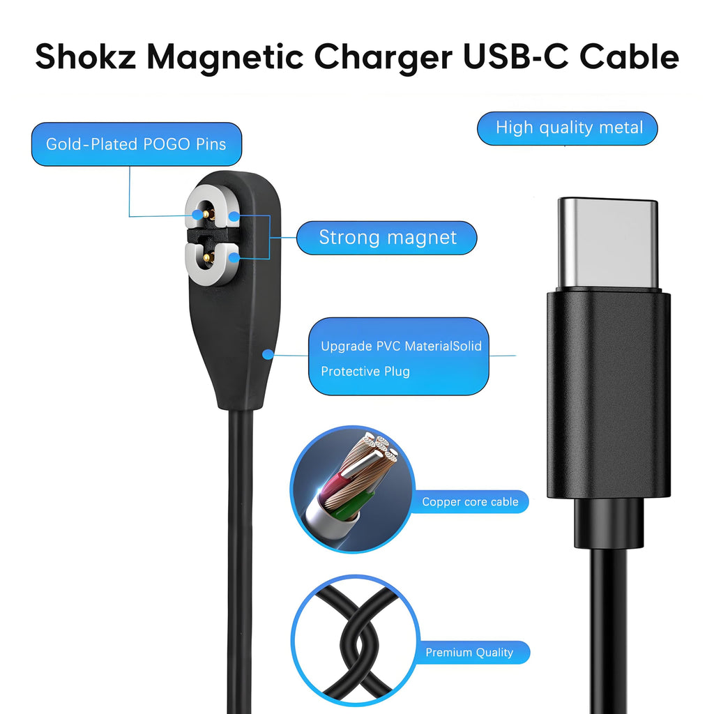 sweguard USB C Charger Cable 3.3ft Magnetic Compatible with AfterShokz Aeropex, SHOKZ OPENCOMM, OPENRUN PRO, OPENRUN PRO Mini, OPENRUN, OPENRUN Mini
