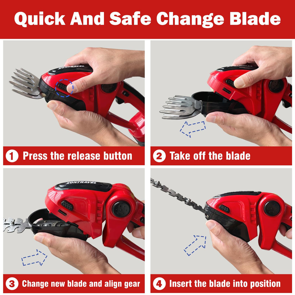 Cordless Hedge Trimmer-24V Electric Shrub Trimmer Grass Shears Handheld Grass Cutter, Hedge Shear with 2 PCS Rechargeable Battery, Charger and Toolbox to for Garden, Lawn, Red