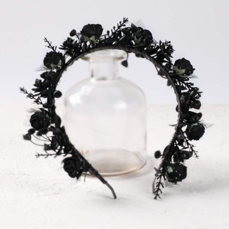 KorViSHOW Black Floral Headpiece - Women's Elegant Lace Foam Rose Headband With Flowers for Hair Accessories, Wedding, Party, Birthday Gift, Photo Props