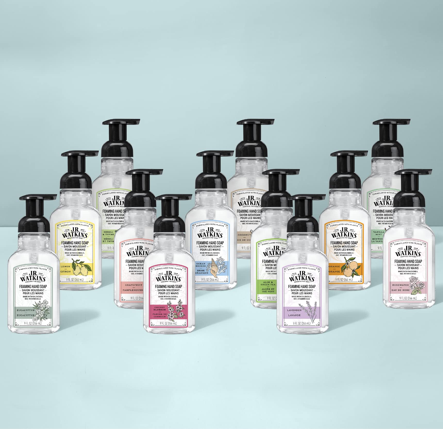 J.R. Watkins Foaming Hand Soap with Pump Dispenser, Moisturizing Foam Hand Wash, Alcohol-Free, Cruelty-Free, Aloe et The Vert/Aloe & Green Tea, 9 fl oz, 3 Pack