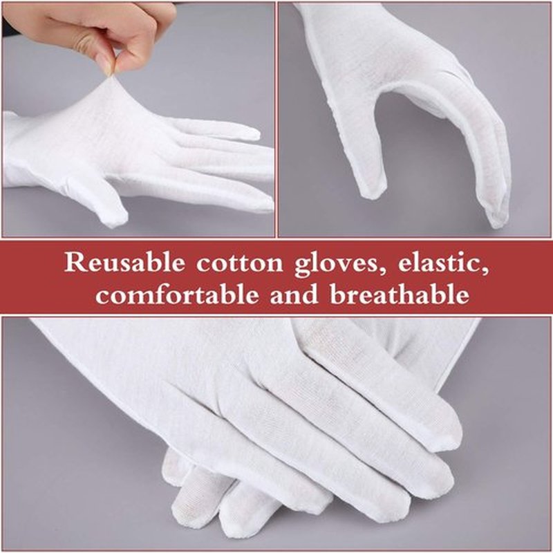 SATINIOR 60 Pcs Cotton Glove Stretchy Work Glove Reusable Mitten for Men Women Dry Hand Art Handling Coin Jewelry(White)