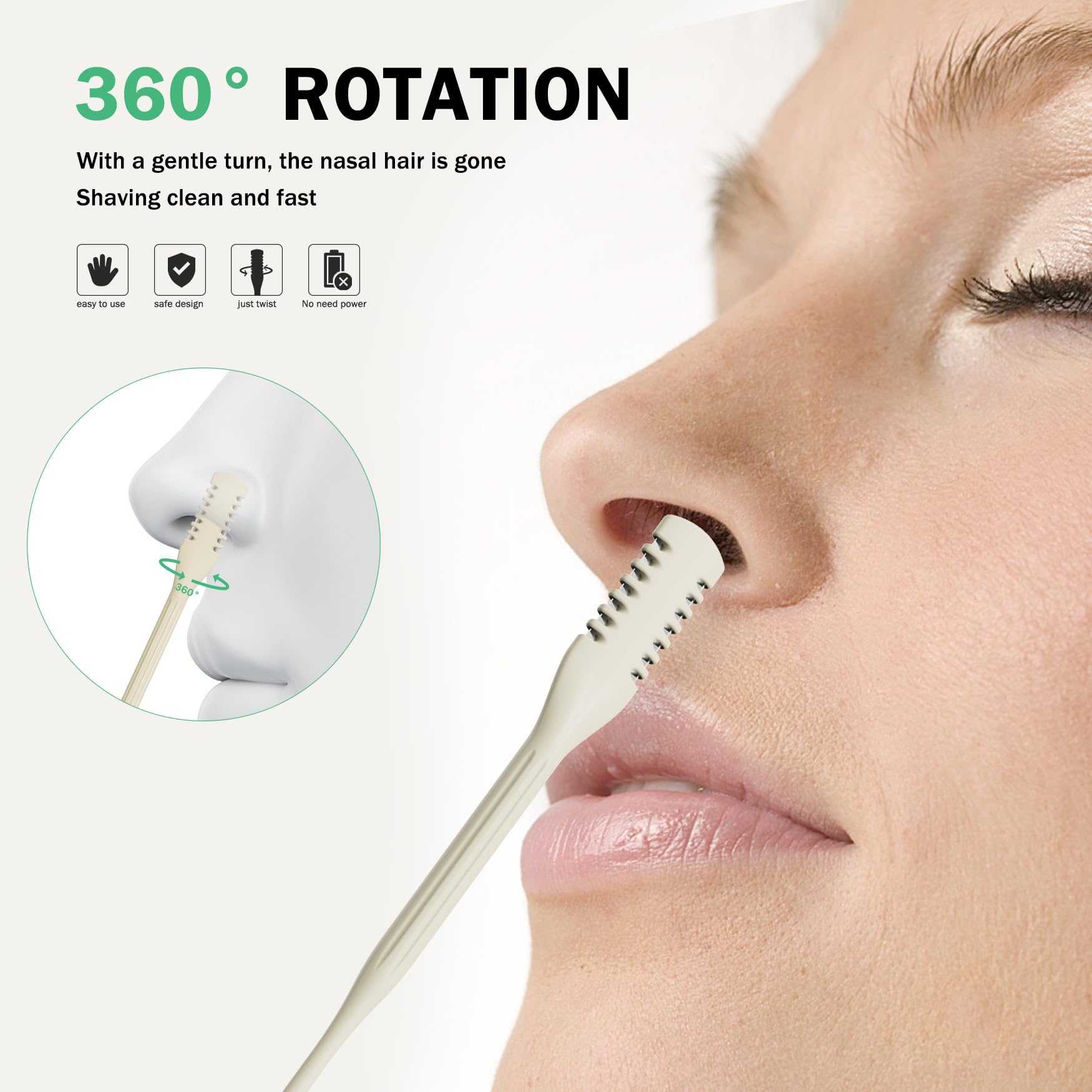 BEZOX Manual Nose Hair Trimmer (Pack of 4) - Rotating Nasal Hair Razor Cutter with Ear Picker for Women and Men - Portable Nostril Hair Remover Tools