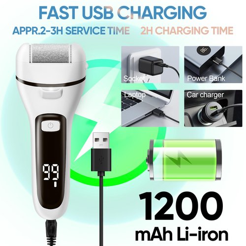 Electric Callus Remover for Feet Waterproof Rechargeable 18 in 1 Professional Pedicure Kit Foot File Pedi Scrubber Foot Care Tools Wet & Dry for Hard Cracked Dry Dead Skin 3 Rollers 2 Speeds (White)