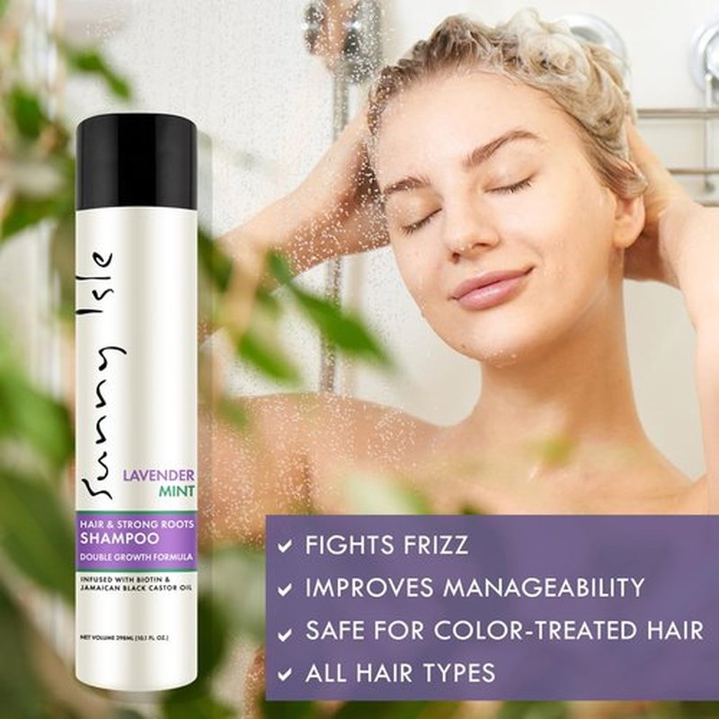 Sunny Isle Lavender Mint Hair & Strong Roots Shampoo - Strengthening, Biotin, Jamaican Black Castor Oil, Paraben & Sulfate Free - 10.1 fl oz
