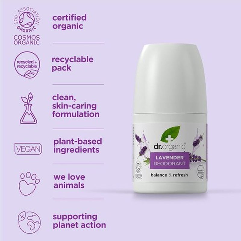 Dr Organic Lavender Deodorant - Natural Odor Protection with Soothing Lavender Scent | 3.4 oz