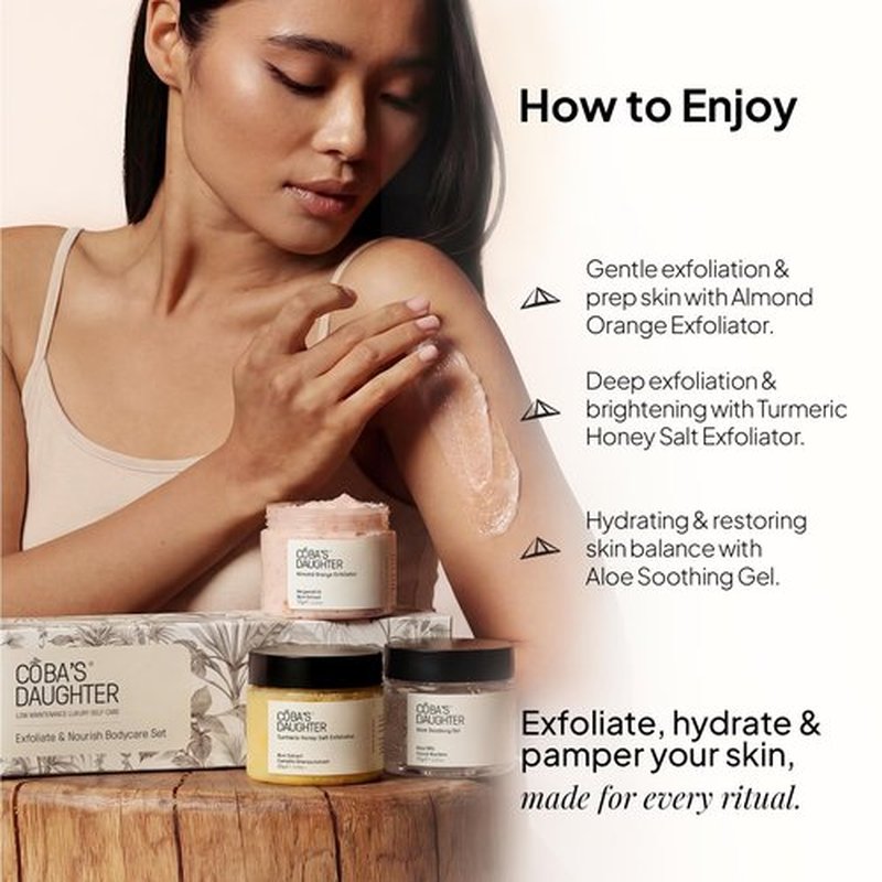 COBA'S DAUGHTER Luxury Spa Gift Set for Women | 3-Piece Mini Body Care Trio, Birthday Gift Set & Mother’s Day Gift for Woman, Travel Size Self-Care Gift (Honey Turmeric, Almond Orange, Aloe Vera)