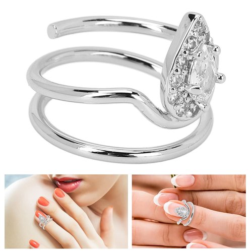 Rhinestone Nail Rings - Fingertip Jewelry for Nail Art Decoration - Valentine's Day Gift for Women (Platinum)