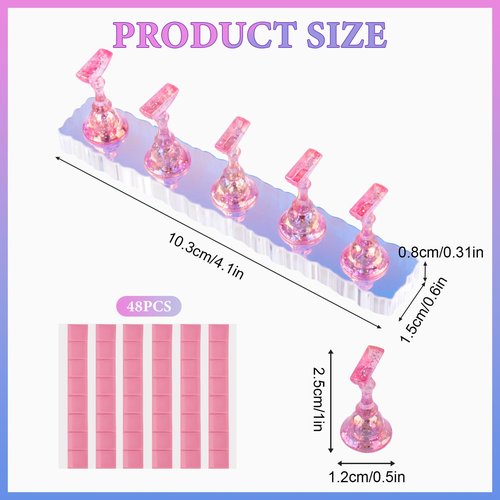 Nail Stand Acrylic Nail Art Display Stand Magnetic Nail Tips Practice Holder 54 Pcs Reusable Adhesive Putty for DIY Painting Nails Stand kit (Aurora Pink A)