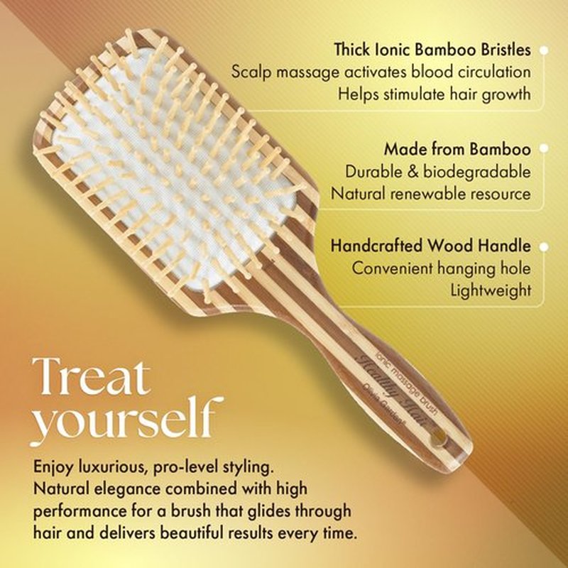 Olivia Garden Eco-Friendly Bamboo Ionic Massage Hair Brush - Large Paddle Design for Healthy Hair