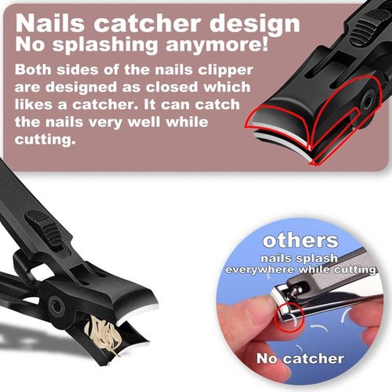 MOOSEC Luxury Stainless Steel Nail Clippers with Catcher - Perfect for Thick Nails (Black)