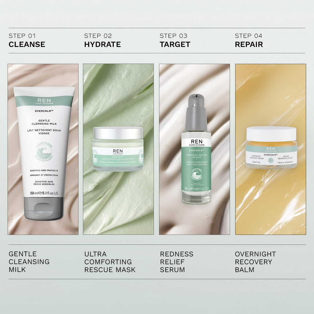 REN Clean Skincare Nighttime Facial Moisturizer - Evercalm Overnight Recovery Balm for Face and Body Provides Skin Barrier Protection to Repair Rosacea, Redness and Irritation for Sensitive Skin