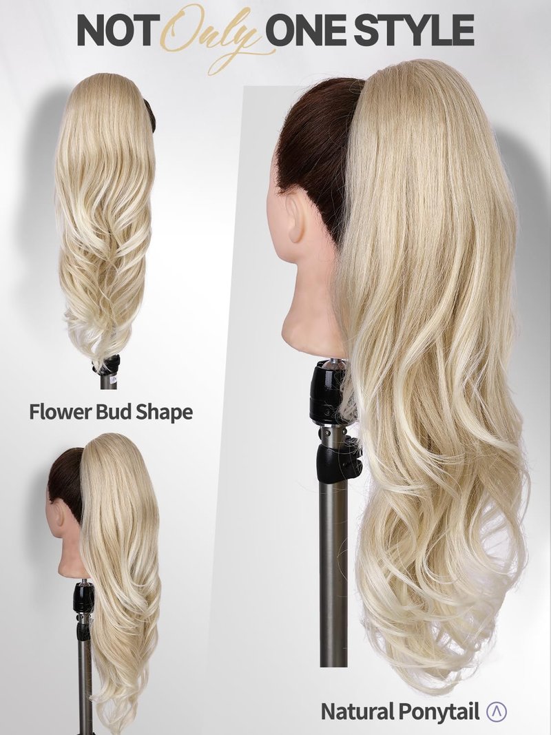 WIGER Ombre Blonde Ponytail Extension 26 Inch Drawstring Ponytail Extension for Women Long Wavy Layered Christmas Pony Tails Hair Extensions for Girls Daily Use