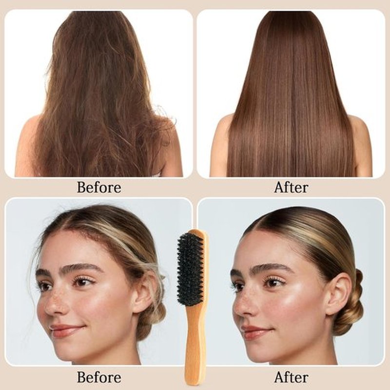 Boar Bristle Hair Brush - Smooth Flyaways & Frizz Control for Sleek Styles | Comb & Teasing Brush for All Ages