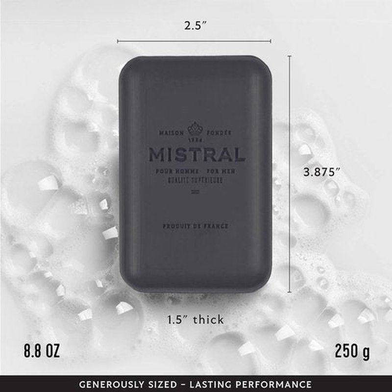 Mistral Black Amber Luxury Bar Soap for Men - Natural, Moisturizing & Paraben-Free | 8.8 oz Made in France