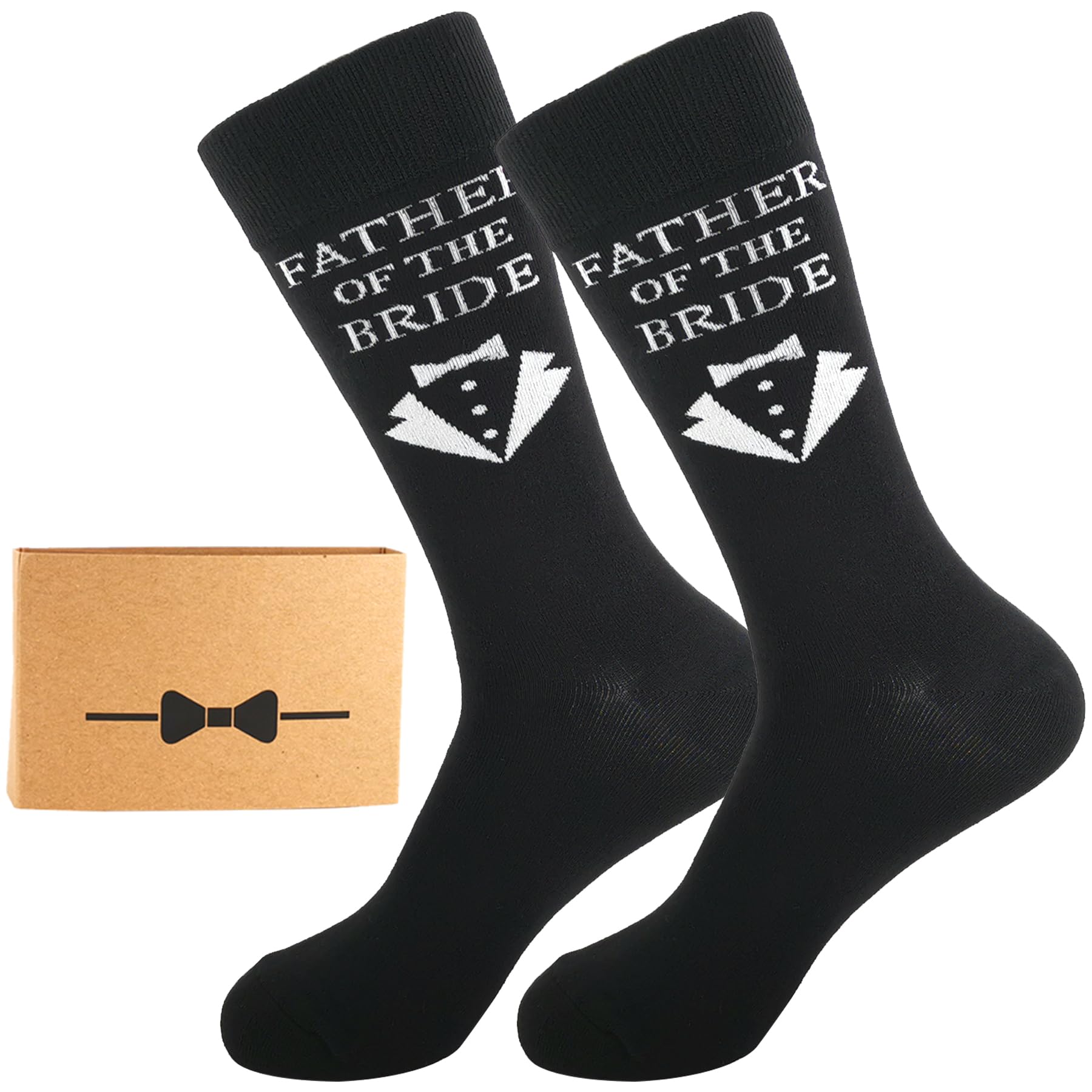 BUENWAZ Dress Socks for Father of the Bride 1 Pair Wedding Day Gift, Fun Socks for Wedding, Size Men 8-12 (Black)