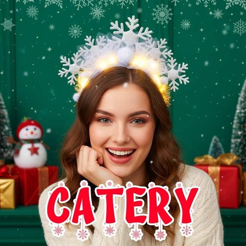 Catery Light Up Snowflake Headband White Christmas Headpiece Snowflake Costume Accessoriess for Women and Girls
