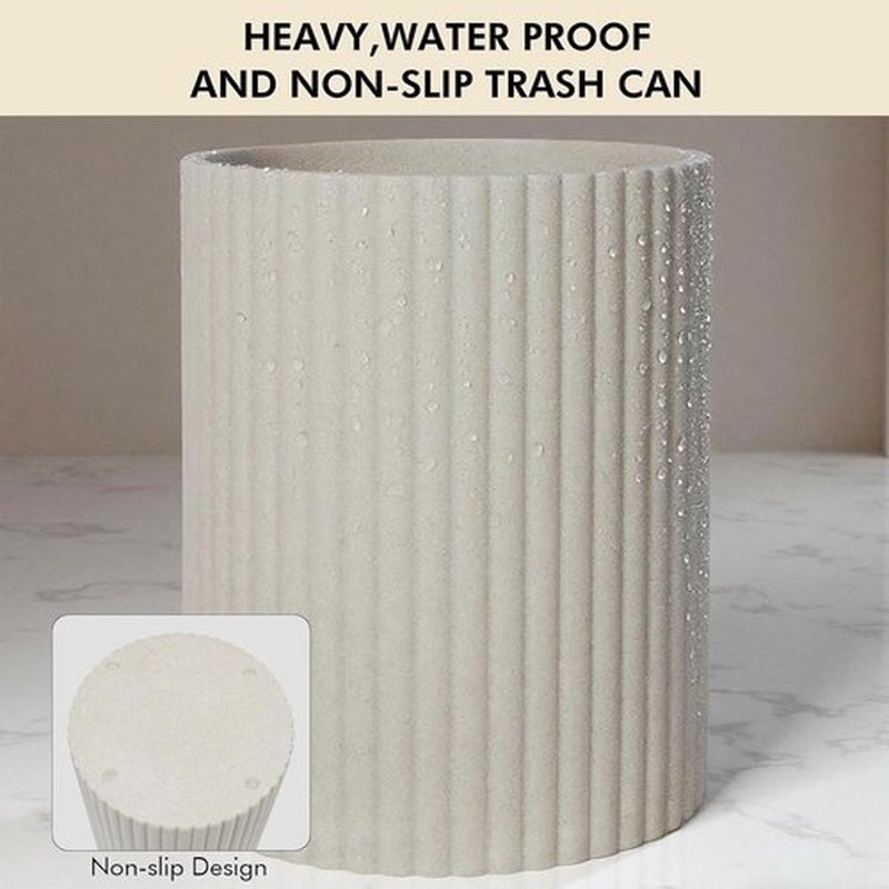 Beige Luxury Stone Trash Can by [Brand Name] - Modern Resin Wastebasket for Bathrooms & Offices