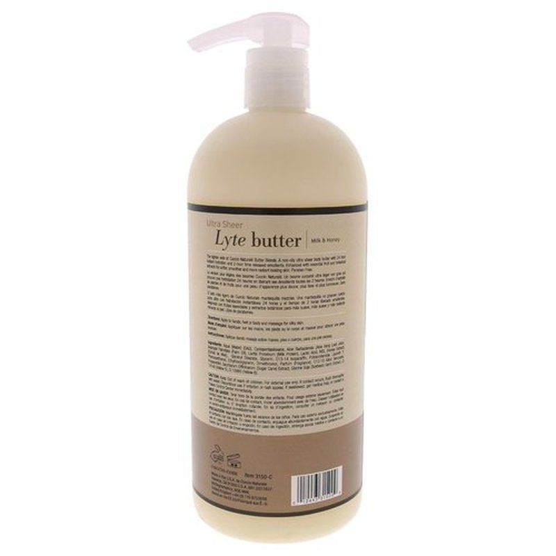 Cuccio Naturale Lyte Ultra-Sheer Body Butter - Deep Hydration & Repair for Dry Skin - Milk & Honey - 32 Oz