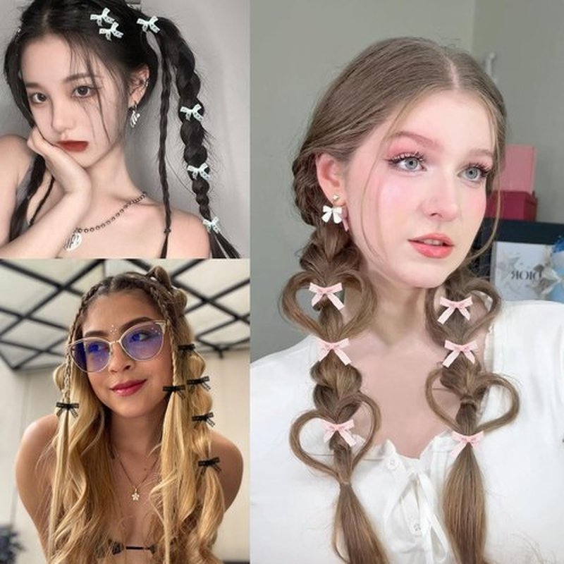 Mini Hair Bows for Women Girls Cute Hair Clips Small Alligator Long Tail Hair Ribbon Accessories -2 Styles -24P - Lace