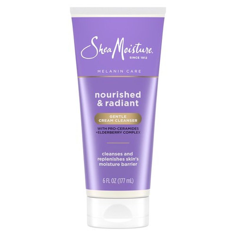 SheaMoisture Melanin Care Gentle Cream Cleanser Nourished & Radiant for Cleansing & Replenishing Skin's Moisture Barrier, with Pro-Ceramides +Elderberry Complex, 6 oz