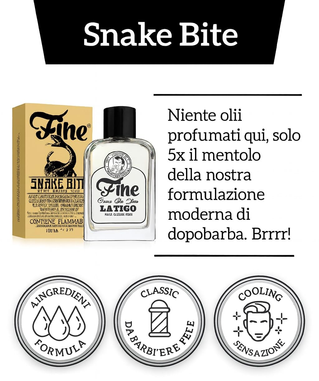 Fine Men's Aftershave - Snake Bite Fragrance, Soothing & Toning Post Shave Balm, Calms Razor Burn, Classic Barbershop Feel, Alcohol-Based Formula, Gentle for All Skin Types, 100ml