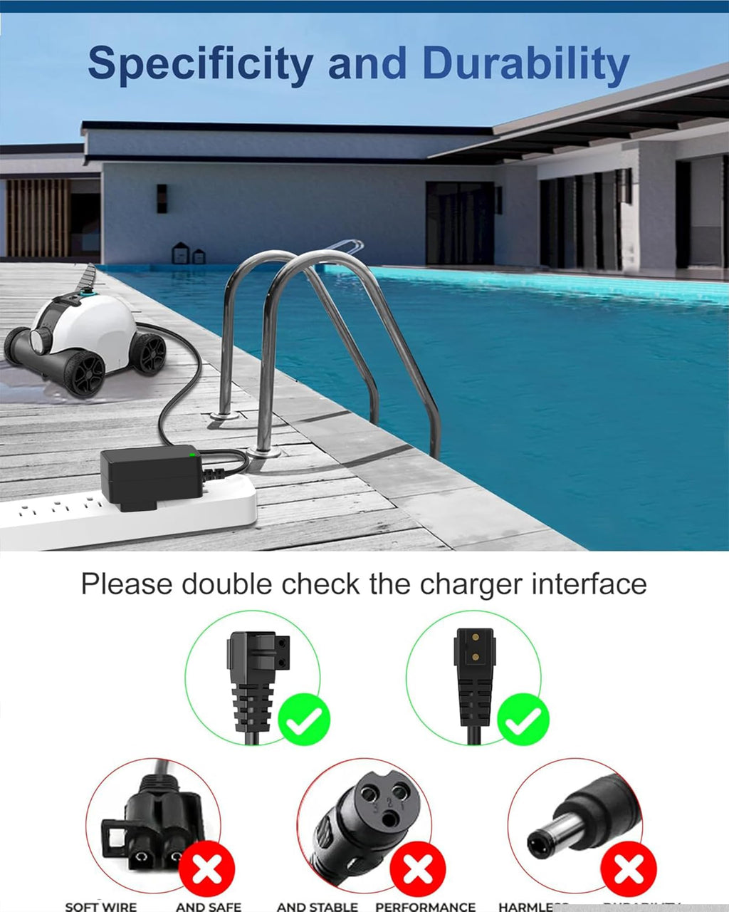 WUKUR 12.6V Charger for AIPER Seagull 600 SE 1000 1500 P1111 Pilot H1 for AIPURY 1500 Cordless Pool Vacuum Cleaner AC Adapter with 5.9FT Power Cord for HJ1103J HJ1102