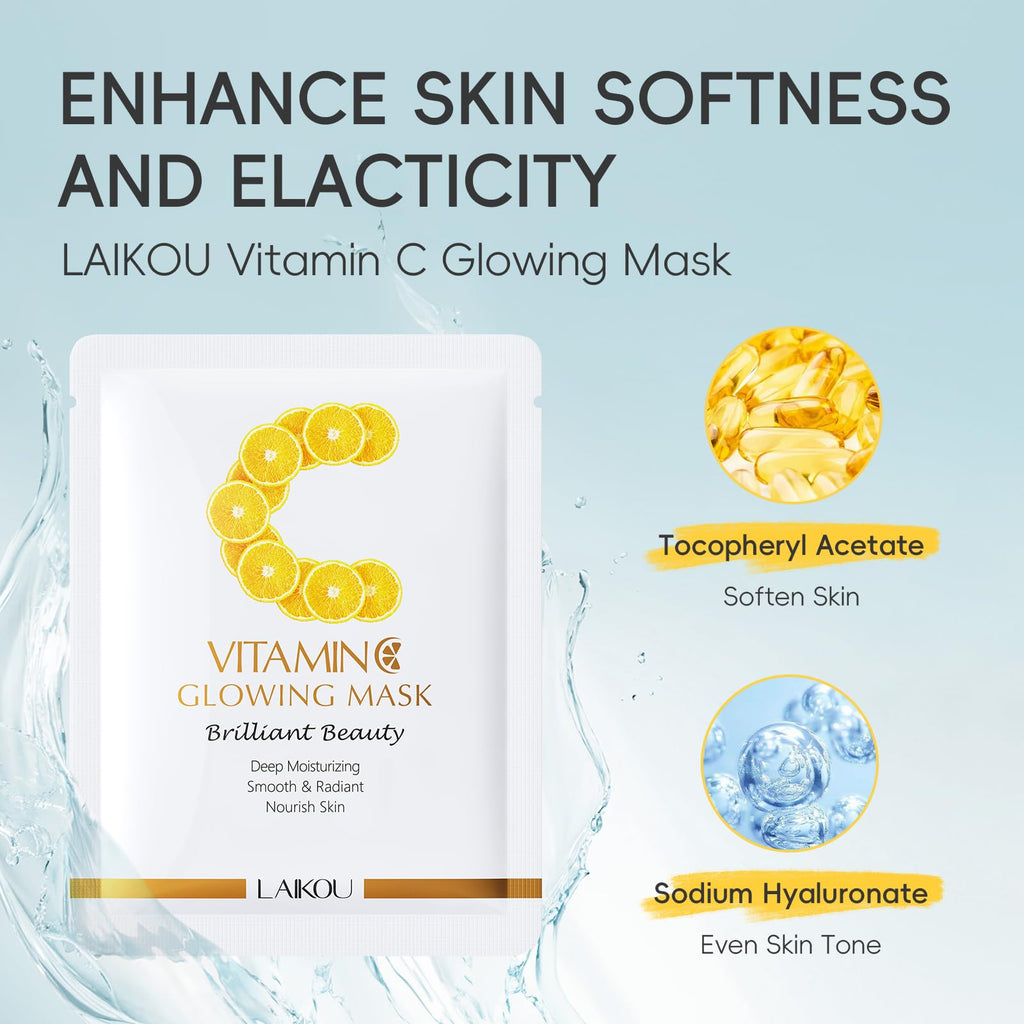 LAIKOU Vitamin C Skin Care, Skin Care Set, Face Mask, Eye Mask, Lip Mask with Serum, Cleanser, Toner, Eye Cream, Essence Cream for Women Teen Girls Mom Daughter Mother's Day Christmas Birthday