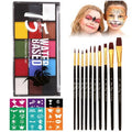 Face Painting Kit for Adults, Water Activated Body Face Paint, 15 Colors Water Based Facepaints Makeup Palette 12 Pcs Brushes, Stencils, Non Toxic for Halloween Party Birthday Cosplay