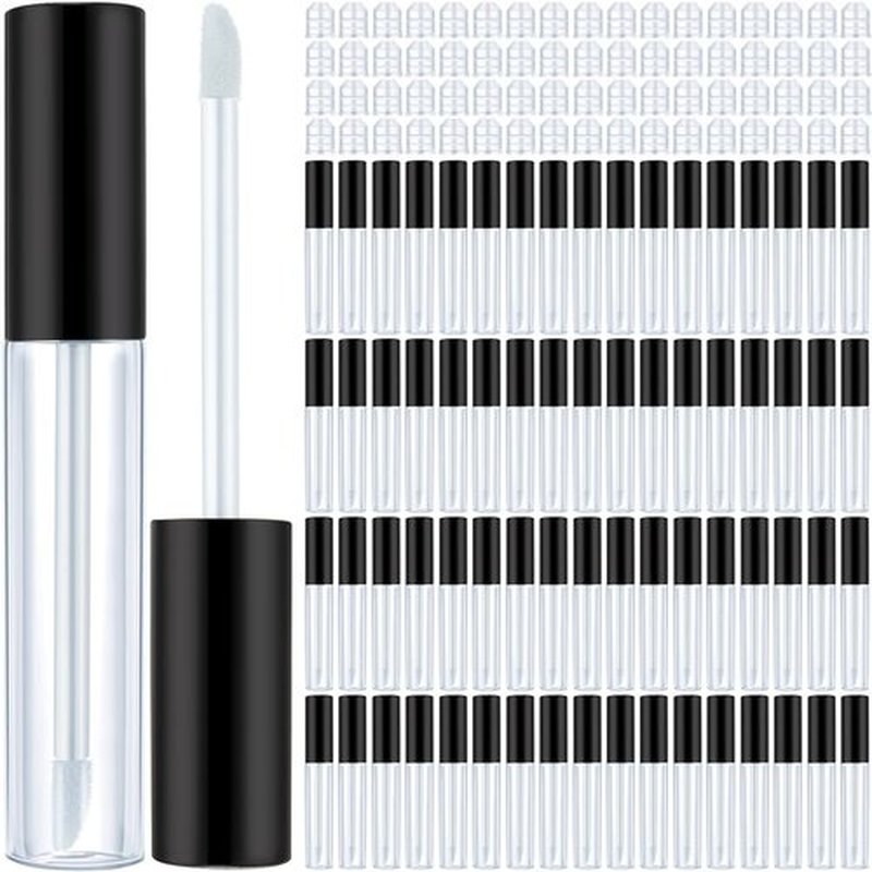 Nuanchu 100 Pcs 10 ml Lip Gloss Tubes Bulk Empty Plastic Lip Gloss Containers Clear Tubes Refillable Balm with Wand and Rubber Inserts Containers Bottles for DIY Makeup Travel (Black)