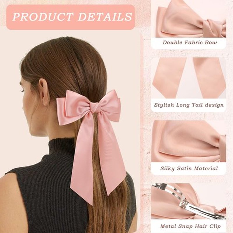 6PCS Silky Satin Bows, Cute Clips for Women, Large Bow Clips for Thick Thin Hair, Ribbon Bows, Brown Accessories