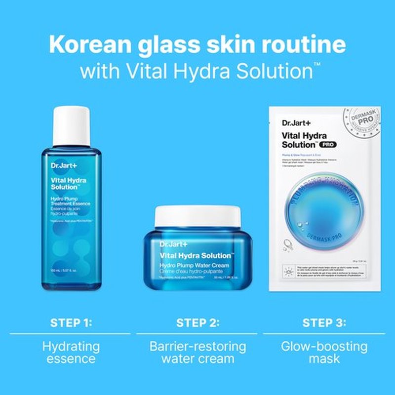Dr.Jart+ Dermask Vital Hydra Solution Glow Korean Face Mask with Hyaluronic Acid for Glass Skin | Sheet Mask | Korean Skin Care, 5 Pack