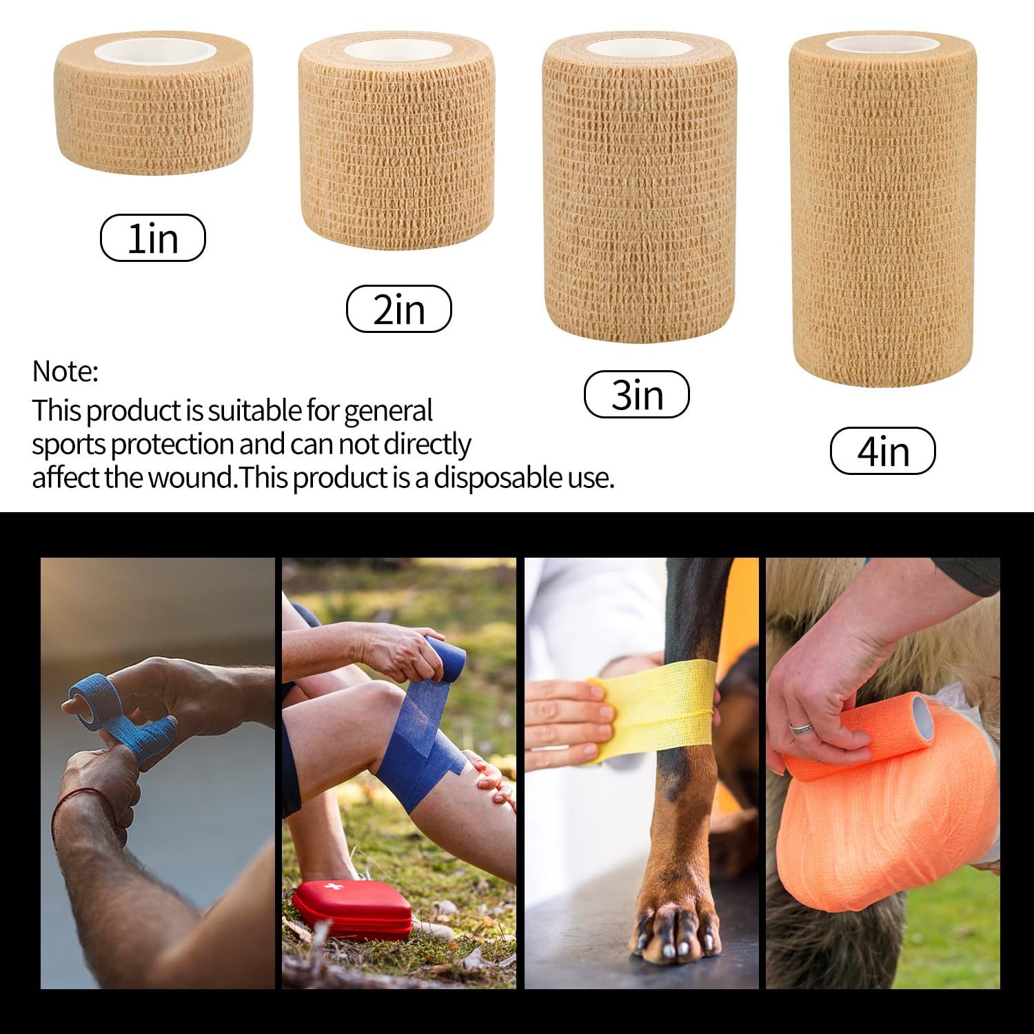 1" Self Adhesive Bandage Wraps, 6pcs Vet Wraps, Skin Color, 5 Yard Self Adherent Wraps for Sports, Wrist, Ankle and Swelling