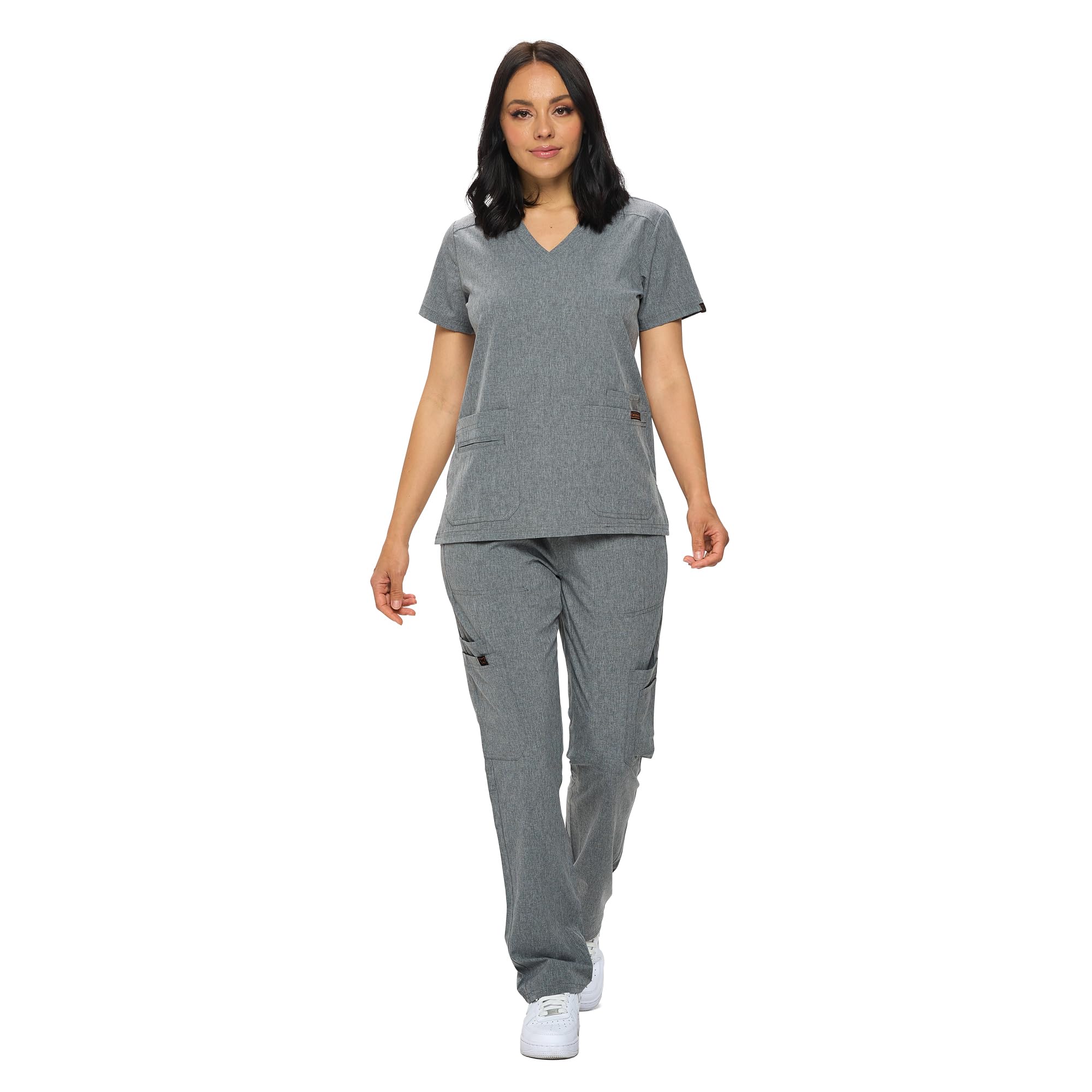 Monarch Uniforms Scrub Sets in Regular and Petite Stretchy Scrubs for Women Set of Scrub Top and Scrub pants-(HEATHER GREY)-3X