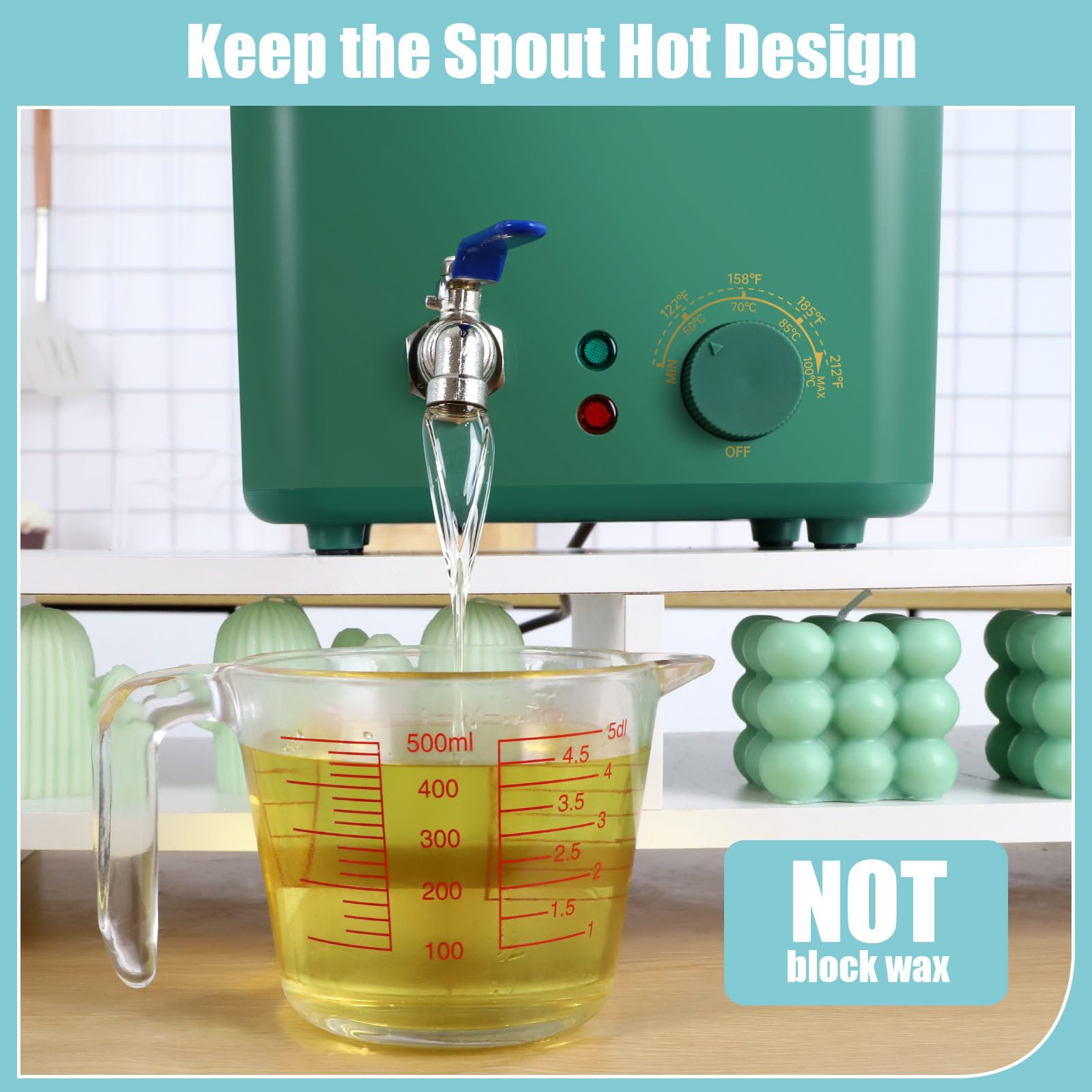 TOAUTO 8Lbs Green Wax Melter for Candle Making - DIY Electric Candle Wax Melting Pot with Quick Pour Valve & Temperature Controller for Candle Craft Maker Beginner AC 120V
