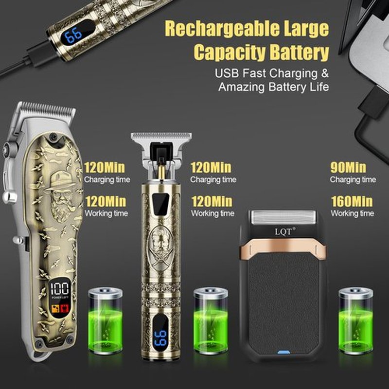 LQT Professional Hair Clipper Set for Men Electric Shaver Razor Cordless Hair Cutting Barber Clippers Beard Trimmer Men’s Grooming Kit Gifts for him (Bronze)