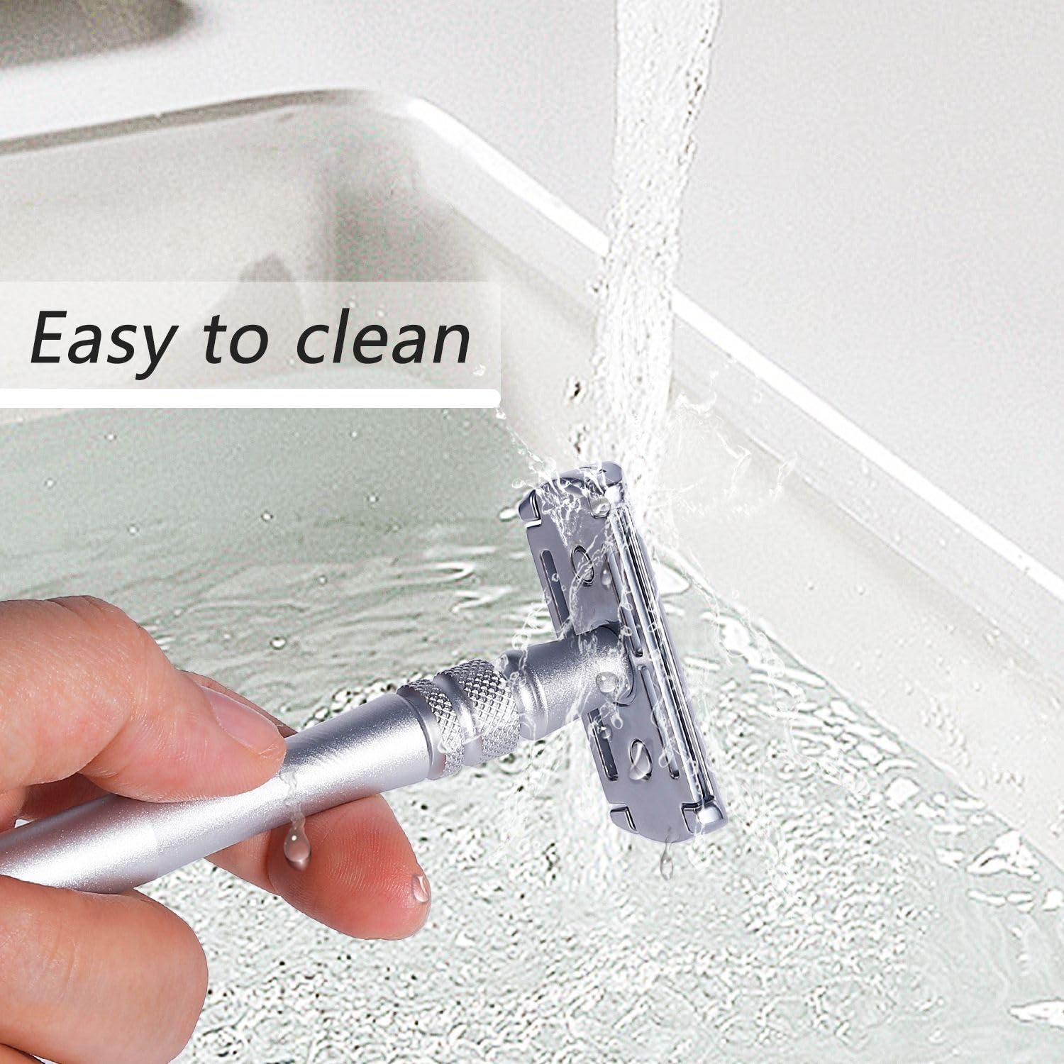 Men's and Women's Manual Razor Safety Razor with 10 Double Edge Blades, Double Edge Razor, Eco-Friendly, Smooth Close Shave, Plastic-Free, Easy to Carry for Traveling at Home (Silver + Base)