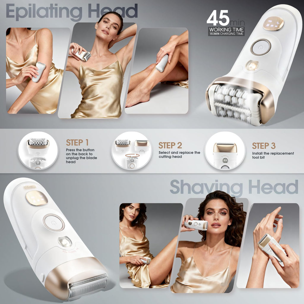 DSP 4 in 1 Beauty Set Lady Shaver with Removable Heads for Face Hands Legs