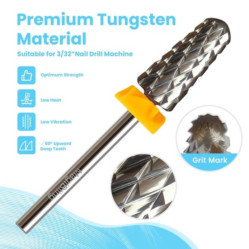 2XC 6.6mm Super Cut Tapered Barrel Nail Drill Bit, 3/32” Round Top Tungsten Carbide Efile Bit, Upward Deep Cut for Fast Gel & Acrylic Removal, Right-Handed Professional Manicure Tools, Double Coarse