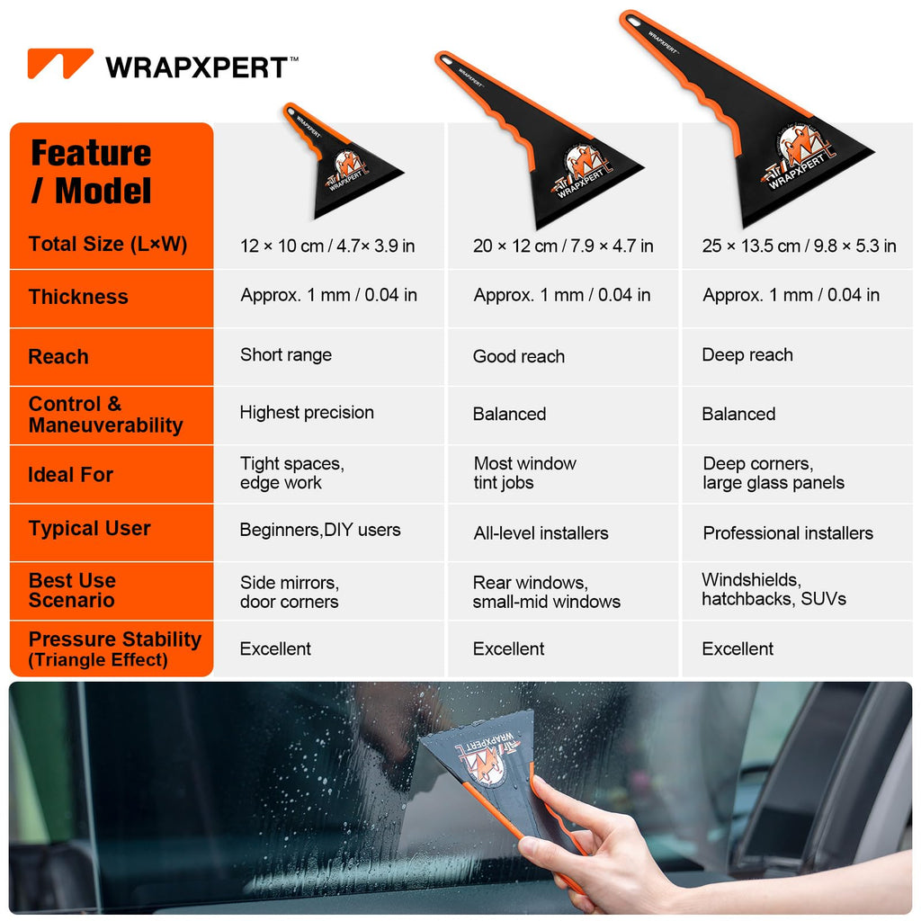 WRAPXPERT Window Tint Tools,3 Pack Window Tint Squeegee Triangle Contour, 3 Different Sizes Tinting Tools for Window, Mirror,Front Windows Rear Glass, Auto Car Glass Film Installation