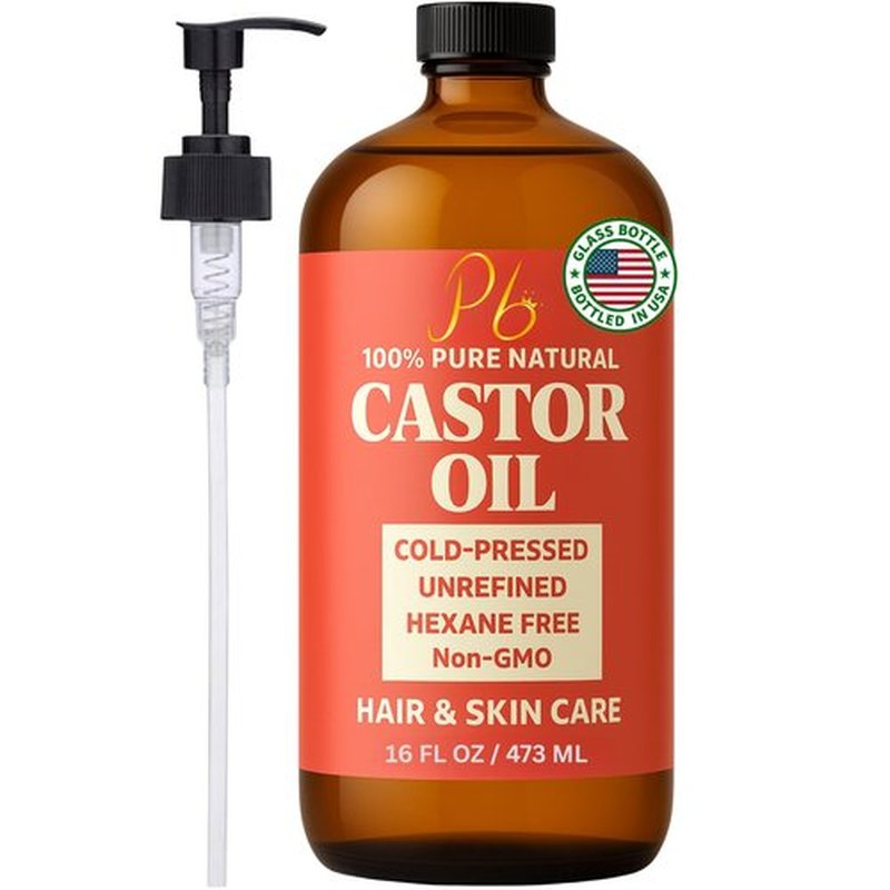 Pomberries Castor Oil 16 fl oz Glass Bottle | 100% Pure, Cold-Pressed & Unrefined, Hexane-Free Castor Oil for Hair & Scalp, Lashes & Brows, Skin & Body | Aceite de Ricino 100 Puro y Natural